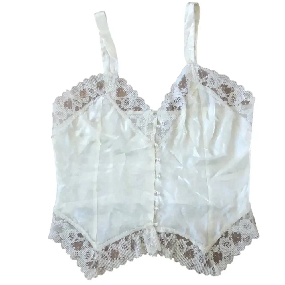 NWT Vintage 1990s Lauren Alexandra Ivory Lace Bustier Camisole size large